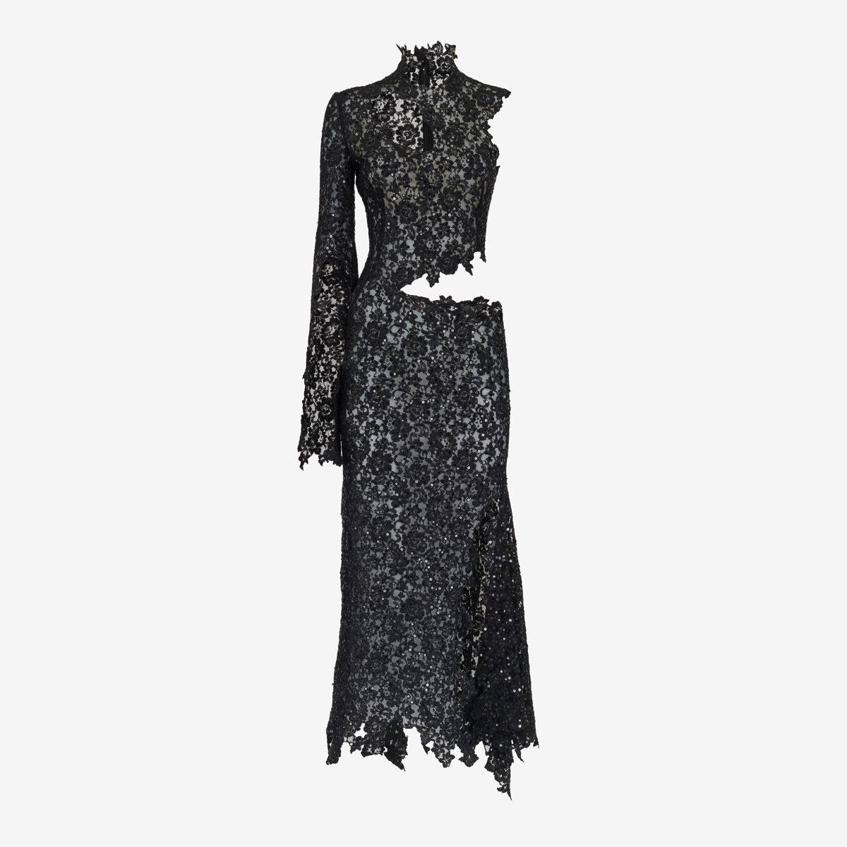 Alexander McQueen Women's Black Asymmetric Cut-out Lace Dress - 0 (Cotton, Viscose & Polyamide)